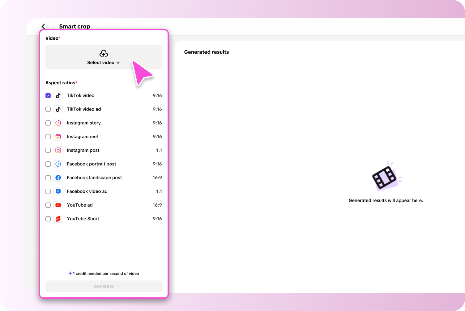 Video seç ve önceden ayarlanmış en boy oranını seç